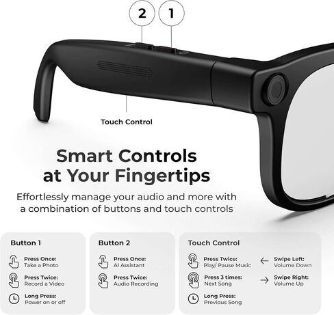 iTouch Aura Pro AI Smart Glasses with 1080p Camera, Bluetooth Audio Sunglasses, Open-Ear Speakers, AI Translation, Object Recognition, Blue Light & UV Protection, 7-Hour Battery in Saudi Arabia