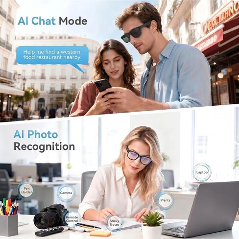 2026 AI Smart Glasses for Men Women,8MP 4K Camera Glasses,Supports AI Voice Control/Photo/Video/Audio Recording,Bluetooth Glasses with 133 Translations,Blue Light Blocking Lenses+Extra Sunglasses in Saudi Arabia