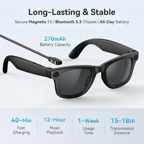 2026 AI Smart Glasses for Men Women,8MP 4K Camera Glasses,Supports AI Voice Control/Photo/Video/Audio Recording,Bluetooth Glasses with 133 Translations,Blue Light Blocking Lenses+Extra Sunglasses in Saudi Arabia