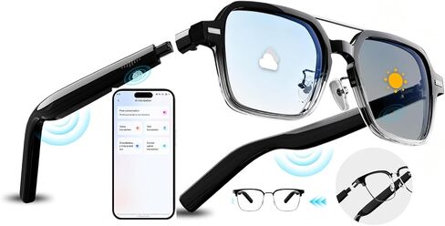 Smart Audio Bluetooth Glasses for Men & Women – Wear-Induction Auto On/Off, Photochromic + Blue Light Blocking Interchangeable Frames, AI Real-Time Translation Smart Sunglasses, Hands-Free Calls in Kuwait