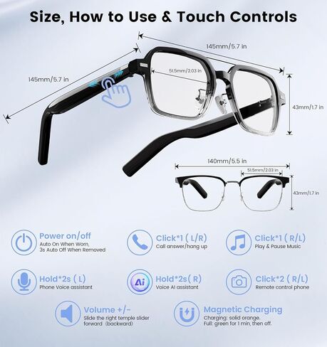Smart Audio Bluetooth Glasses for Men & Women – Wear-Induction Auto On/Off, Photochromic + Blue Light Blocking Interchangeable Frames, AI Real-Time Translation Smart Sunglasses, Hands-Free Calls in Kuwait