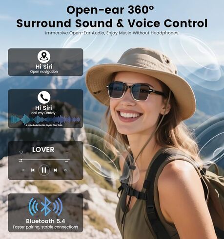 Smart Audio Bluetooth Glasses for Men & Women – Wear-Induction Auto On/Off, Photochromic + Blue Light Blocking Interchangeable Frames, AI Real-Time Translation Smart Sunglasses, Hands-Free Calls in Kuwait