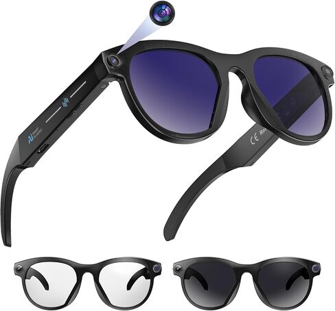 M88-S Smart AI Glasses, Real-Time Translation, 8MP HD Camera, Open-Ear Audio, AI Voice Assistant, Object Recognition, Bluetooth 5.4 — Clear Lenses, Wearable Technology in Kuwait