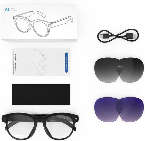 M88-S Smart AI Glasses, Real-Time Translation, 8MP HD Camera, Open-Ear Audio, AI Voice Assistant, Object Recognition, Bluetooth 5.4 — Clear Lenses, Wearable Technology in Kuwait