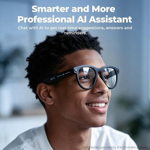 M88-S Smart AI Glasses, Real-Time Translation, 8MP HD Camera, Open-Ear Audio, AI Voice Assistant, Object Recognition, Bluetooth 5.4 — Clear Lenses, Wearable Technology in Kuwait