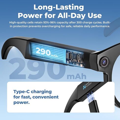 M88-S Smart AI Glasses, Real-Time Translation, 8MP HD Camera, Open-Ear Audio, AI Voice Assistant, Object Recognition, Bluetooth 5.4 — Clear Lenses, Wearable Technology in Kuwait