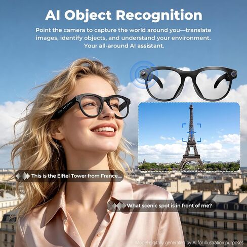 M88-S Smart AI Glasses, Real-Time Translation, 8MP HD Camera, Open-Ear Audio, AI Voice Assistant, Object Recognition, Bluetooth 5.4 — Clear Lenses, Wearable Technology in Kuwait