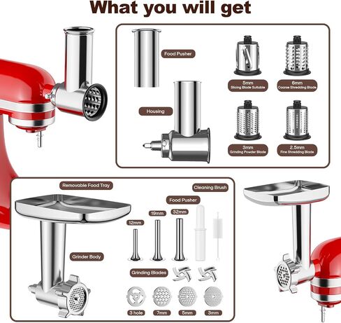 HOZODO Meat Grinder & Cheese Grater Attachments for KitchenAid Mixer in Kuwait