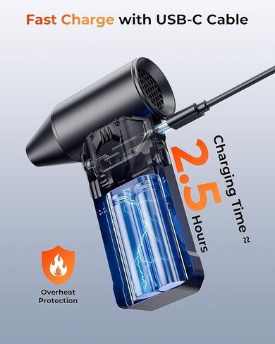 Compressed Air Duster, 110000 RPM High-Speed Electric Air Duster with Brushless Motor, 3-Speed Settings, Rechargeable Cordless Dust Blower with Fast Charging for PC, Keyboard, Car, Home (Black) in Saudi Arabia