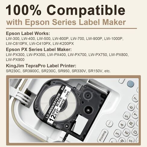 LC-4WBN Label Tape Compatible with Epson Label Maker Tape SS12KW LK-4WBN in Saudi Arabia