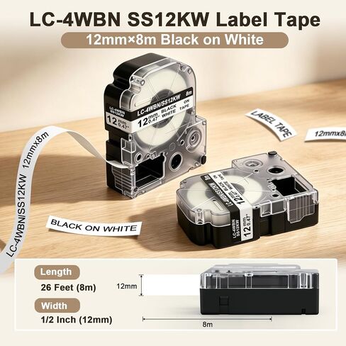 LC-4WBN Label Tape Compatible with Epson Label Maker Tape SS12KW LK-4WBN in Saudi Arabia