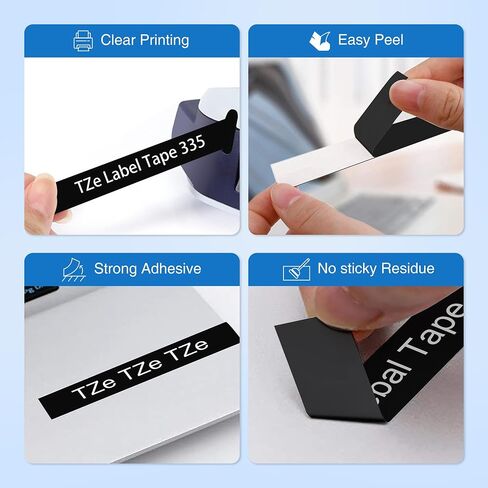 TZE-335 Compatible Label Tape Replacement for Brother TZe-335 TZe335 Label Maker Tape, White on Black, Use for PT-D200 PT-D210 PTH100 PT-D400, 0.47" x 26.2'(12mm x 8m), 5 Packs in Saudi Arabia