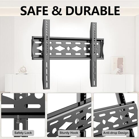 TETVIK Fixed TV Wall Mount for Most 26-63 inch TV Monitor fit Flat Curved Screen Ultra Slim Profile Television Mount Wall Bracket Max VESA 400x400mm Hold Up to110 lbs Wall Mount TV Bracket in Saudi Arabia