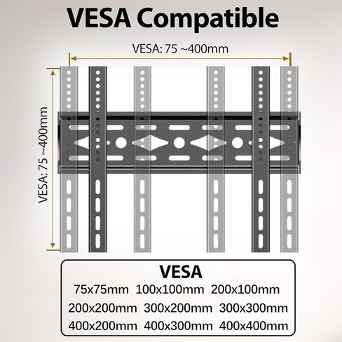 TETVIK Fixed TV Wall Mount for Most 26-63 inch TV Monitor fit Flat Curved Screen Ultra Slim Profile Television Mount Wall Bracket Max VESA 400x400mm Hold Up to110 lbs Wall Mount TV Bracket in Saudi Arabia