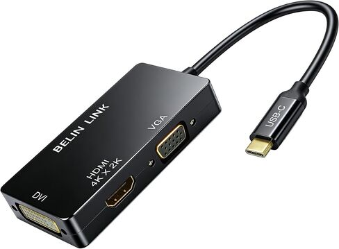 USB C to HDMI DVI VGA Adapter, 3 in 1 USB-C to 4K HDMI, VGA, DVI Video Adapter, Multi-Display Video Converter Monitors Connector for Mac Pro, MacBook Air, iPad Pro, XPS, etc in Kuwait