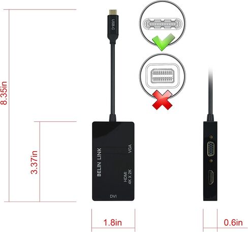 USB C to HDMI DVI VGA Adapter, 3 in 1 USB-C to 4K HDMI, VGA, DVI Video Adapter, Multi-Display Video Converter Monitors Connector for Mac Pro, MacBook Air, iPad Pro, XPS, etc in Kuwait
