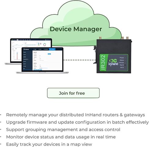 IR302 InHand Networks IR302 Industrial IoT 4G LTE VPN Cellular Router, LTE Cat 4 Without Wi-Fi, Support T-Mobile, AT&T & Verizon, UL Certification in Kuwait