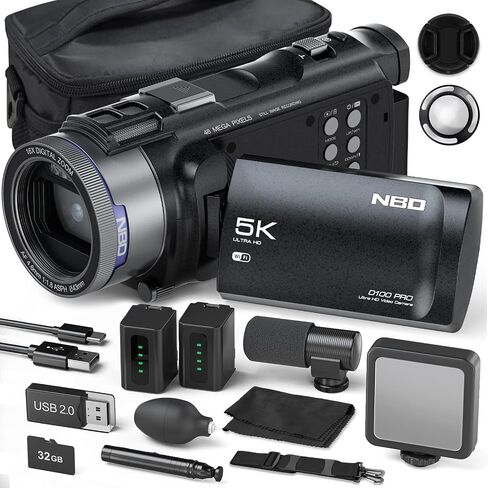 NBDDIGITAL Camcorder Video Camera, True 5K 48MP Vlogging Camera with Autofocus, WiFi,16X Digital Zoom,3" 270° IPS Screen,32GB Card,2 Batteries & Microphone,Black for YouTube & Travel Recording (Black) in Saudi Arabia