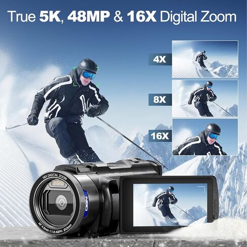 NBDDIGITAL Camcorder Video Camera, True 5K 48MP Vlogging Camera with Autofocus, WiFi,16X Digital Zoom,3" 270° IPS Screen,32GB Card,2 Batteries & Microphone,Black for YouTube & Travel Recording (Black) in Saudi Arabia