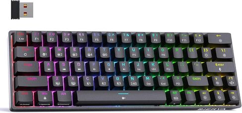 DIERYA DK63 60% Wireless Mechanical Gaming Keyboard | Bluetooth/2.4G/Wired | RGB Backlit Compact 63 Keys Mini Office Keyboard | with Red Switch | for Windows Laptop PC Gamer Typist-White in Kuwait