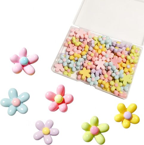 60 Pcs Flower Resin Charms Slime Charms Mixed Color Flatback Charms for DIY Crafts Scrapbooking Phone Case Decoration in Kuwait