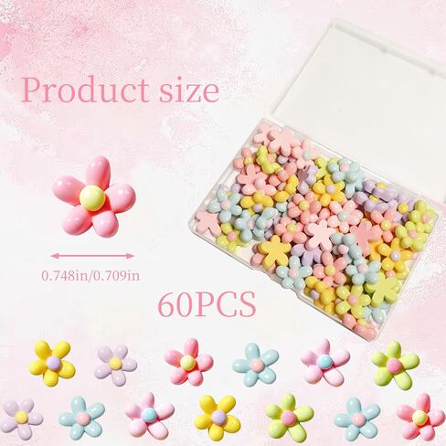 60 Pcs Flower Resin Charms Slime Charms Mixed Color Flatback Charms for DIY Crafts Scrapbooking Phone Case Decoration in Kuwait