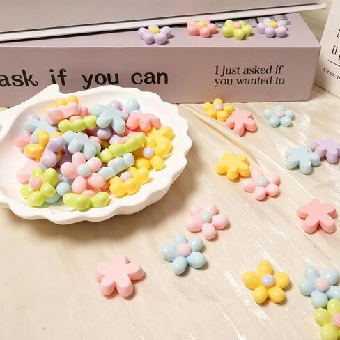 60 Pcs Flower Resin Charms Slime Charms Mixed Color Flatback Charms for DIY Crafts Scrapbooking Phone Case Decoration in Kuwait