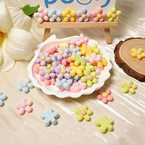 60 Pcs Flower Resin Charms Slime Charms Mixed Color Flatback Charms for DIY Crafts Scrapbooking Phone Case Decoration in Kuwait