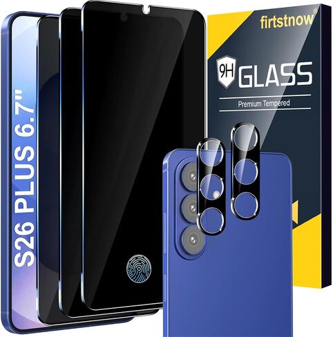 firtstnow 3 Pack Privacy Screen Protector for Samsung Galaxy S26 Plus Tempered Glass + 2 Pack Camera Lens Protector, True 25°Anti Spy, 9H+ Hardness, Fingerprint Unlock, Case Friendly Bubble-Free 6.7Inch in Saudi Arabia