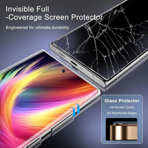 [3 Pack] 3D Curved Tempered Glass for Samsung Galaxy S22 Ultra Screen Protector 5G (6.8 Inch), 9H Hardness, Ultrasonic Fingerprint Compatible, Case Friendly, Bubble Free HD Clear Glass in Kuwait