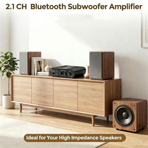 Home Audio Amplifier Bluetooth 5.0 Stereo Receiver 2.1 Channel Subwoofer Amp Board with Treble/Bass/Sub Control HiFi Sound for Home Theater, Car & Karaoke, Includes Remote & Power Adapter in Saudi Arabia