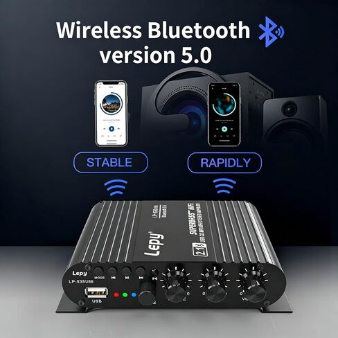 Home Audio Amplifier Bluetooth 5.0 Stereo Receiver 2.1 Channel Subwoofer Amp Board with Treble/Bass/Sub Control HiFi Sound for Home Theater, Car & Karaoke, Includes Remote & Power Adapter in Saudi Arabia