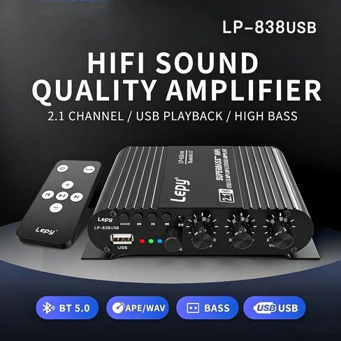 Home Audio Amplifier Bluetooth 5.0 Stereo Receiver 2.1 Channel Subwoofer Amp Board with Treble/Bass/Sub Control HiFi Sound for Home Theater, Car & Karaoke, Includes Remote & Power Adapter in Saudi Arabia