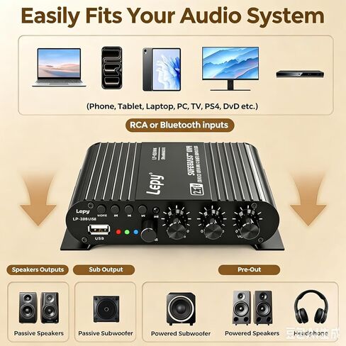 Home Audio Amplifier Bluetooth 5.0 Stereo Receiver 2.1 Channel Subwoofer Amp Board with Treble/Bass/Sub Control HiFi Sound for Home Theater, Car & Karaoke, Includes Remote & Power Adapter in Saudi Arabia
