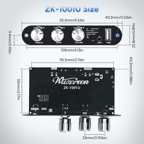 2PCS ZK-1001U Mono Amplifier Board Bluetooth 5.3 with TWS, 100W Power Output, Mini Audio Amp Vehicle Amplifier Wide Voltage Input 9-24V, Supports USB/AUX/Bluetooth in Kuwait