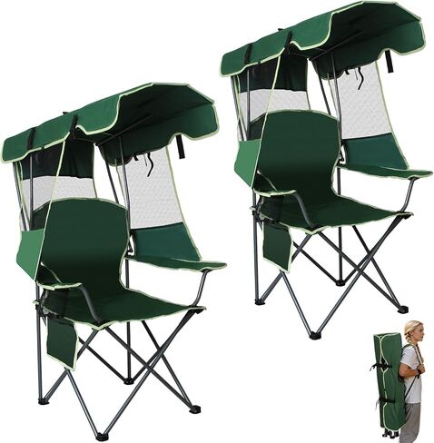 2 Pack Canopy Camping Chairs with Shade, Folding Beach Chair with Full Sun Protection, Portable Heavy Duty Outdoor Chair for Camping, Beach, Sports, Fishing, Lawn, Supports 400 lbs,Sea Blue in Saudi Arabia
