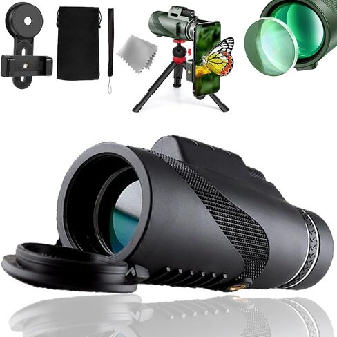 360 Military-Grade Magnification, Night Vision, with Adapter & Tripod, Bak4 Prism, Clear Low Light Vision for Bird Watching, Camping, Travel (Black, 80x100) in Kuwait