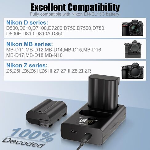 JYJZPB 4 Pack EN-EL15C Batteries and Dual Battery Charger for Nikon D7500, D750, Z8, Z7, Z6, ZR, Z6 ii, Z6iii, Z7ii, Z5, D500, D600, D610, D810, D800, D800E, D710E, D850, D7000, D7100, D7200 Camera in Saudi Arabia