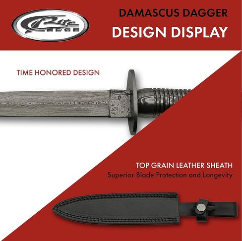 SZCO Supplies 12"" Damascus Steel Commando Dagger with Leather Sheath, Black, 12.5 inches (DM-1262DM) in Saudi Arabia