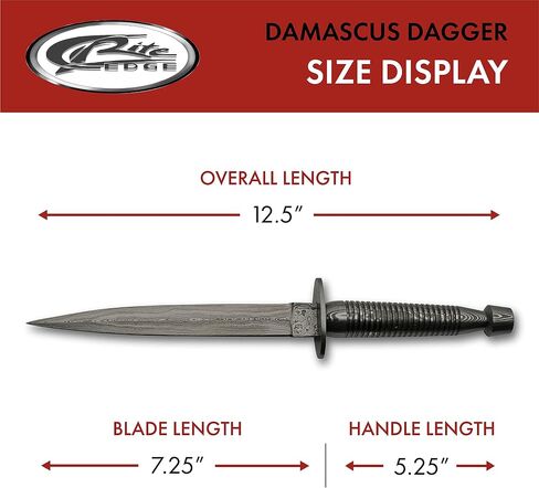 SZCO Supplies 12"" Damascus Steel Commando Dagger with Leather Sheath, Black, 12.5 inches (DM-1262DM) in Saudi Arabia