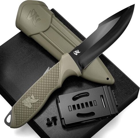 ODENWOLF WOLF-II Full Tang Survival Knife - Tactical Fixed Blade with Sheath and Multi Lok - D2 Steel - Bushcraft & Camping Knife - EDC Outdoor with TPE Handle in Saudi Arabia