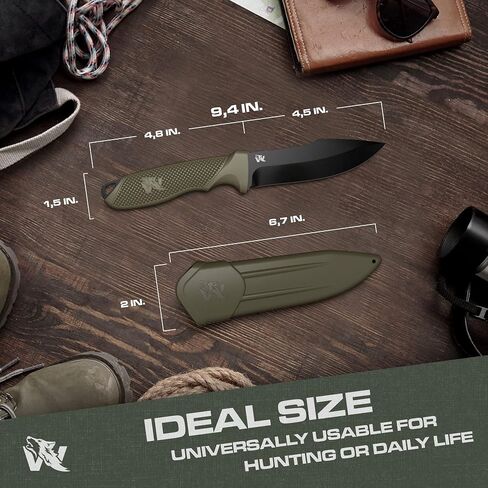 ODENWOLF WOLF-II Full Tang Survival Knife - Tactical Fixed Blade with Sheath and Multi Lok - D2 Steel - Bushcraft & Camping Knife - EDC Outdoor with TPE Handle in Saudi Arabia