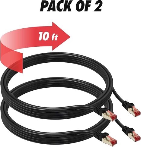 Ultra Clarity Cables Cat 8 Ethernet Cable 10 FT [2 Pack], High Speed 40 Gbps 2000Mhz Internet LAN Cable with Gold Plated RJ45 Connector, Weatherproof Ethernet Cord for Router, PC, PS5, Xbox - Black in Saudi Arabia