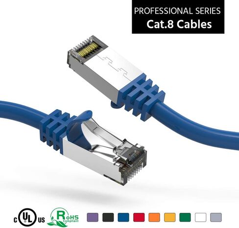 60CAT8-10-26BU Cat8 Ethernet Cable 10 feet Slim Series - Blue | 2GHz, 40G, S/FTP - Shielded 40Gbps 2000Mhz SFTP Patch Cord,Cat8 RJ45 Cable - in Wall, Outdoor for Router, Modem, etc. in Saudi Arabia