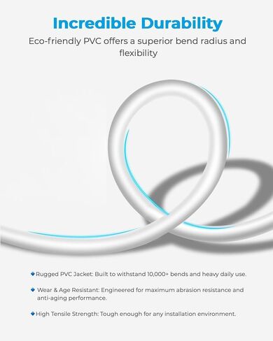 DDMALL Cat 8 Ethernet Cable 33FT, 40Gbps Round Internet Cable (33ft, White) in Kuwait