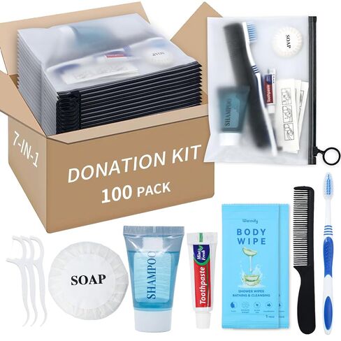 100 Pack Hygiene Kits for Homeless, 7-in-1 Individual Toiletry Kits in Saudi Arabia