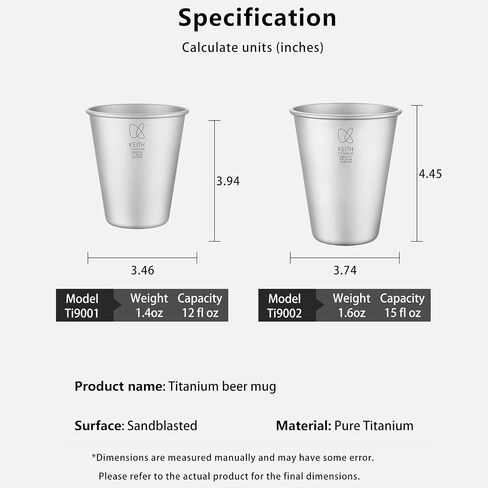 Keith Titanium Beer Mug Camping Pot Wide Mouth Mug Lightweight Stackable Suitable for Camping Barbecues Pub Visits and Cold Drinks (15.2, Fluid Ounces) in Kuwait