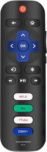جهاز تحكم عن بعد بديل لتلفزيون Roku (RK-V2) - متوافق مع TCL، Hisense، Onn، Insignia، Philips، Sharp، Element Roku TVs، إعداد سهل، مفاتيح اختصار، حزمة واحدة (ليست لـ Roku Stick/Box/Players) in Kuwait