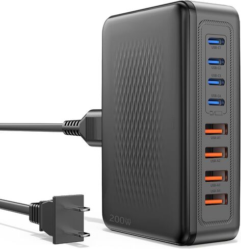 قاعدة شحن Essri ذات 8 منافذ USB C، كتلة شاحن USB C بقدرة 65 وات، شاحن سطح المكتب PD 3.0، محول شريط الطاقة متوافق مع iPhone 17/16/15/14، MacBook Air/Pro، DELL، iPad Pro، Galaxy والمزيد، أبيض in Kuwait