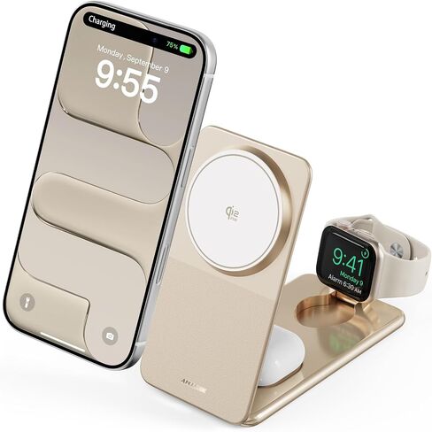 ANJANK Foldable Magnetic Charger, 25W 3 in 1 Wireless Charging Station, Qi2.2 Fast Charger, Aluminum Alloy Cooling Charger Stand for iPhone17/16/15 Pro Max, Apple Watch, AirPods(45W Adapter),Ultrathin in Kuwait